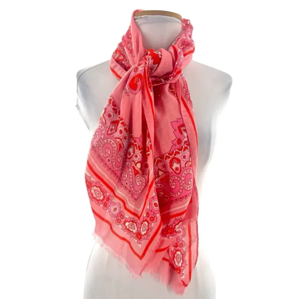 Etro paisley print rose pink frayed edge‎ scarf cashmere silk wool